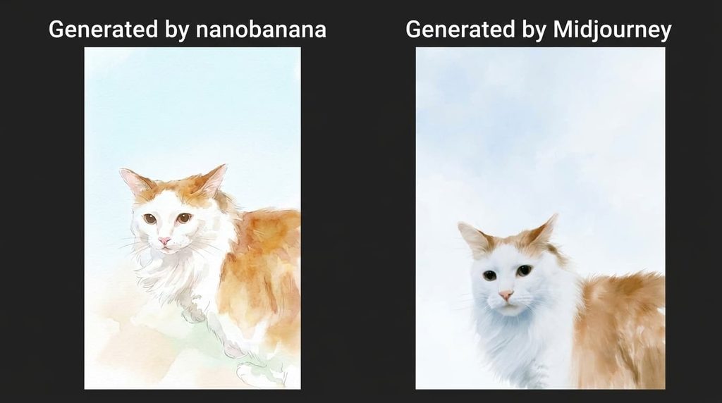 飼いネコの写真を元に、毛の模様を残して水彩タッチで描き直したスマホ壁紙(元写真との比較)