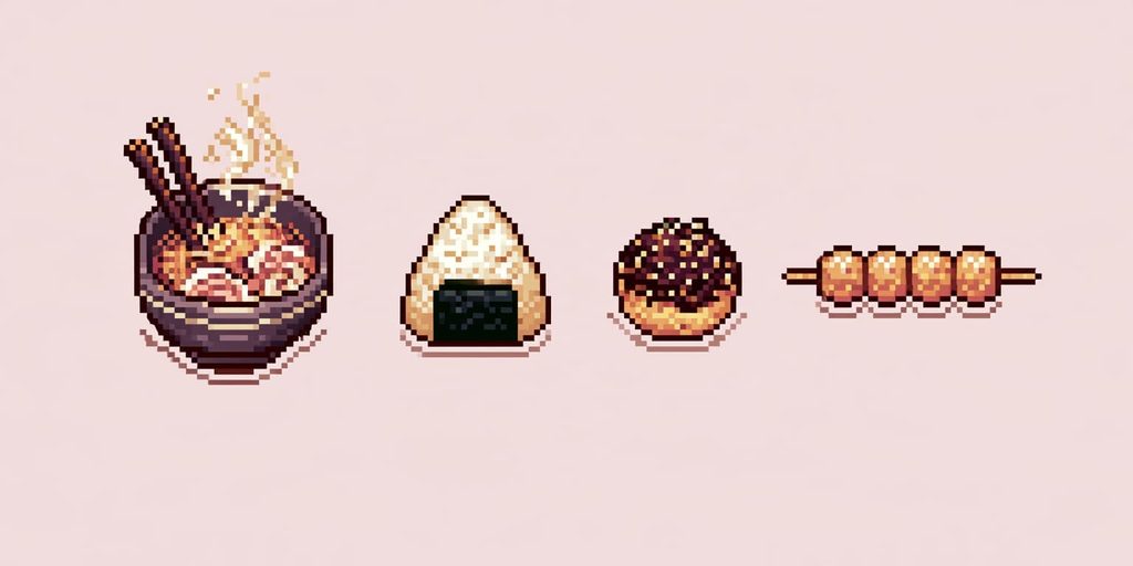 ラーメン・おにぎり・たこ焼き・団子の8bitドット絵フードアイコン