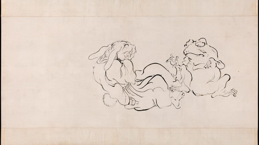 stylize 0と400で比較した、鳥獣戯画風ウサギとカエルの線画の違い