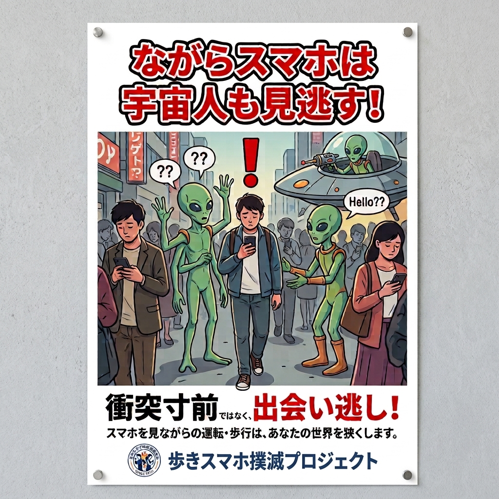 歩きスマホは宇宙人も見逃す！
